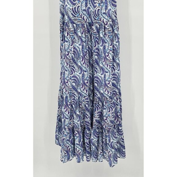 J CREW MAXI DRESS tiered cotton voile floral paisley sleeveless purple blue XS - Picture 7 of 12